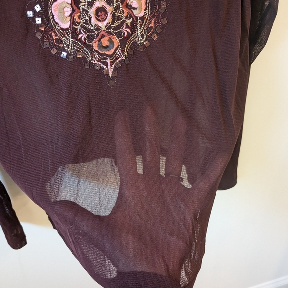 Vintage Y2K 90s New York & Co Bohemian Sheer Beaded V Neck Blouse Size Large - Picture 5 of 7